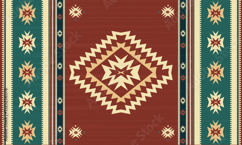 Navajo tribal Green vector seamless pattern. Native American ornament. Ethnic South Western decor style. Boho geometric ornament. pattern. Mexican blanket, rug. Woven carpet illustration	