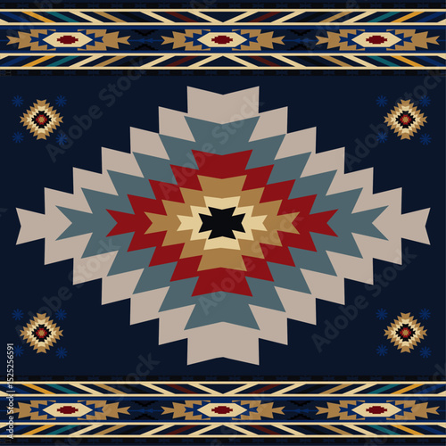 Navajo tribal Green vector seamless pattern. Native American ornament. Ethnic South Western decor style. Boho geometric ornament. pattern. Mexican blanket, rug. Woven carpet illustration	