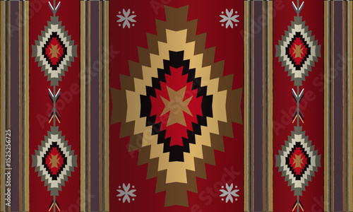 Navajo tribal Green vector seamless pattern. Native American ornament. Ethnic South Western decor style. Boho geometric ornament. pattern. Mexican blanket, rug. Woven carpet illustration	