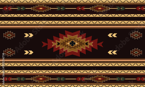 Navajo tribal Green vector seamless pattern. Native American ornament. Ethnic South Western decor style. Boho geometric ornament. pattern. Mexican blanket, rug. Woven carpet illustration	