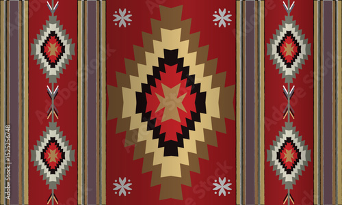 Navajo tribal Green vector seamless pattern. Native American ornament. Ethnic South Western decor style. Boho geometric ornament. pattern. Mexican blanket, rug. Woven carpet illustration	