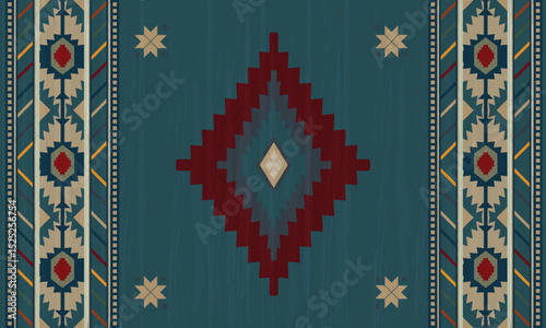 Navajo tribal Green vector seamless pattern. Native American ornament. Ethnic South Western decor style. Boho geometric ornament. pattern. Mexican blanket, rug. Woven carpet illustration	
