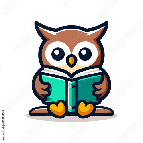 Wise Owl Mascot Reading a Book – Minimal, Intelligent, Educational Design