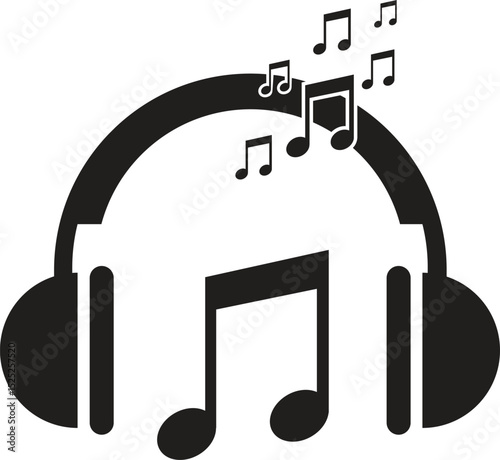Music Listening Icon, Headphones with Music Notes Icon vector illustration