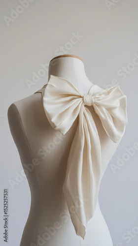 Large cream silk bow on mannequin back in soft lighting
