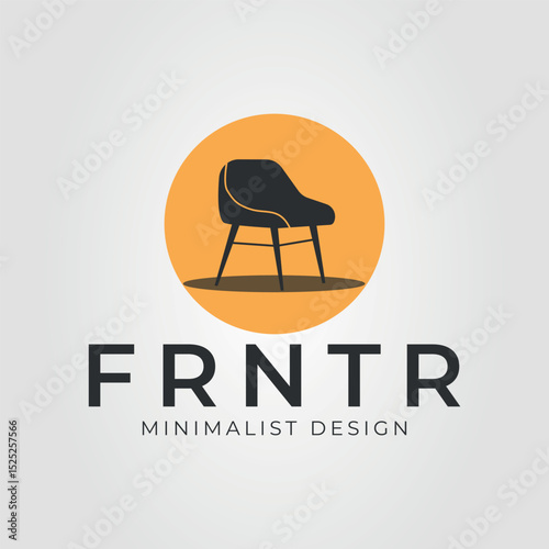 Black chair nestled inside orange circle logo. Suitable for interior design concepts, furniture advertisements, or modern and minimalistic designs.