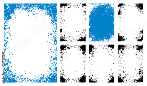 Collection of high-quality vector grunge frames. Distressed, artistic paint splatter and spray textures create edgy borders, perfect for modern and urban design projects.