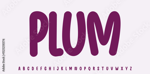 Summer Plum lettering, cartoon joyful colored alphabet, rounded playful font for bright kid fresh product headline, friendly logo. Childish typographic design. Packaging typography. Vector typeset