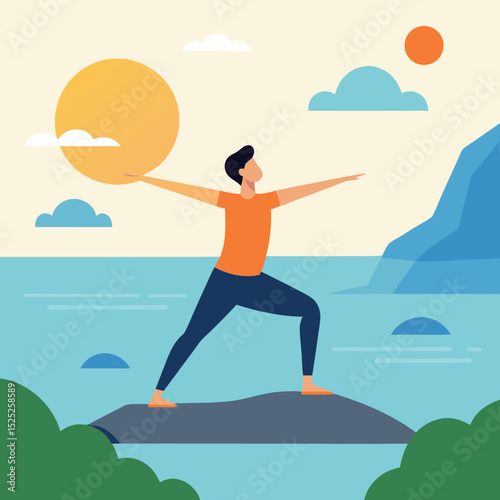 A Yogi Performing A Sun Salutation On A Rock By Th