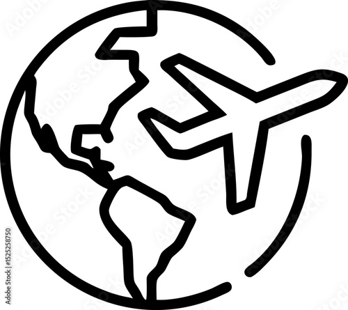 Global Travel Icon with Airplane A vector illustration depicting international travel with a globe and airplane ideal for travel related