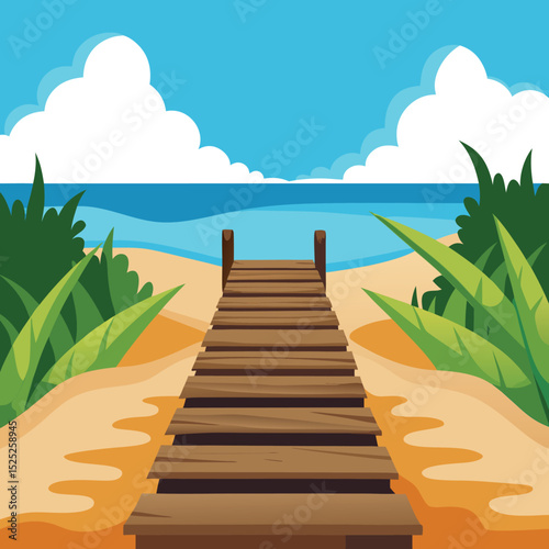 A Wooden Pathway With Stairs Leading Down To A Bea