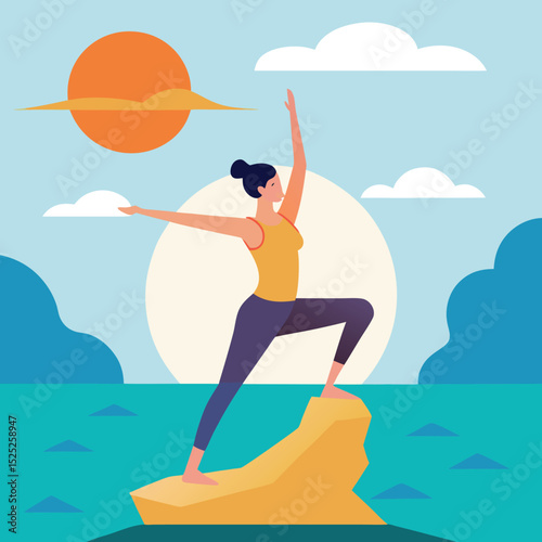 A Yogi Performing A Sun Salutation On A Rock By Th