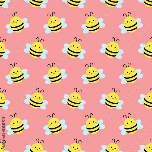Vector children's cute pattern with bees on a pink background