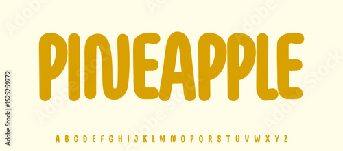 Summer multiple fruit, Pineapple lettering, cartoon joyful alphabet, rounded playful font for fresh product headline, friendly logo. Childish typographic design. Packaging typography. Vector typeset