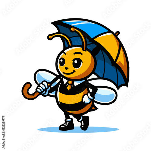 Whimsical Bee Mascot Holding an Umbrella – Cute, Minimalist Character Design