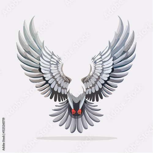 Vector illustration of a dove with outstretched wings in flight, a symbol of peace and freedom, isolated on a neutral background, with a minimalist design.