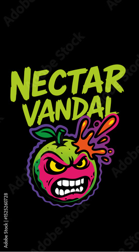 NECTAR VANDAL  Angry Fruit Mascot with Juice Splash in Graffiti Style Bold Vector Artwork

