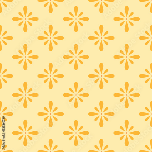 Vector abstract pattern with orange golden decorative elements flowers on yellow background