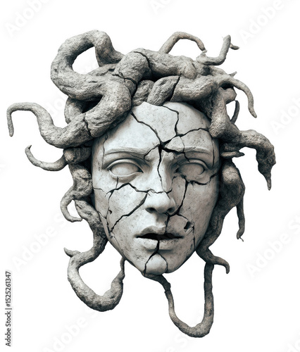 Cracked Medusa Sculpture,  Mythological Horror