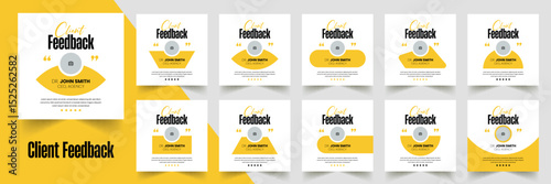 Customer feedback testimonial social media post web banner template Bundle. Customer feedback review or testimonial social media post design	