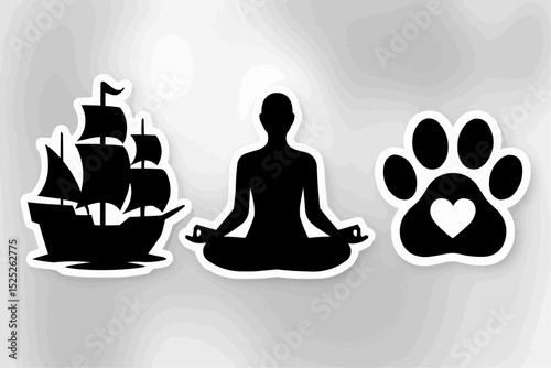 Vector illustration of a crown of thorns and a woman meditating in a lotus pose, symbolizing peace and spiritual health