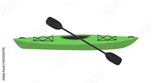 A light green kayak with a black paddle rests on a white background.