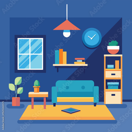 Explore our sleek flat vector illustration showcasing a modern and stylish room interior, perfect for interior design concepts and home improvement projects.
