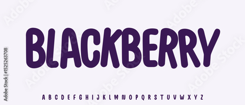 Summer Blackberry lettering, cartoon joyful colored alphabet, rounded playful font for bright fresh product headline, friendly logo. Childish typographic design. Packaging typography. Vector typeset