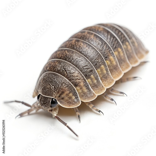 Macro Pill Bug on White Background – Armored Body, 8K Detail photo
