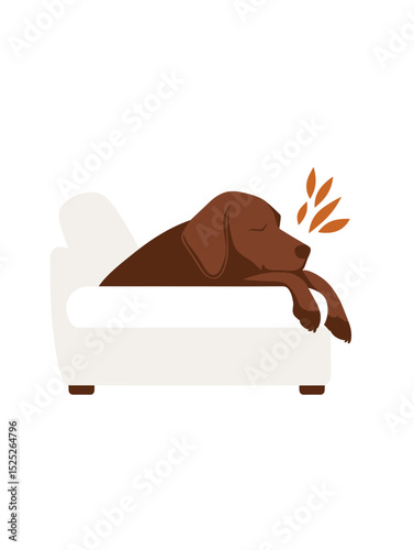Playful dog lounging on a white sofa at home  