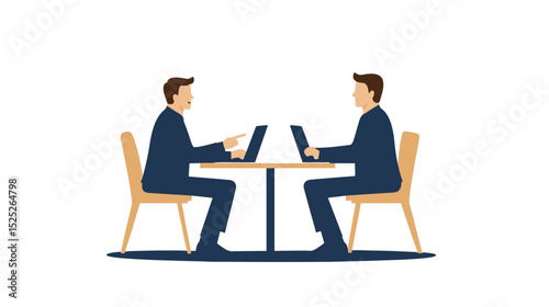Two businessmen discussing ideas while seated at a table