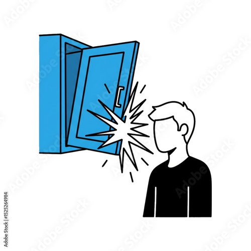 The man was hit by the opening door.
