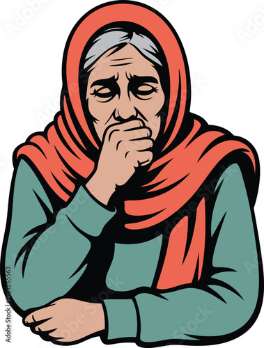 Elderly woman sick cough