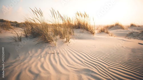 Peaceful beach dunes with sunset light