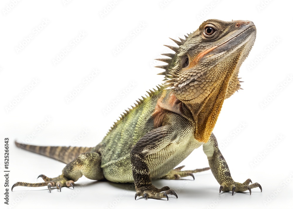 Fototapeta premium Macro Frilled Lizard on White Background – Full Body 8K Detail