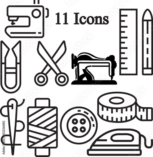Sewing and Tailoring Icon Set – 11 Editable Line Vector Tools for Fashion, DIY & Crafting