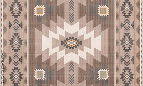 Navajo tribal Green vector seamless pattern. Native American ornament. Ethnic South Western decor style. Boho geometric ornament. pattern. Mexican blanket, rug. Woven carpet illustration	

