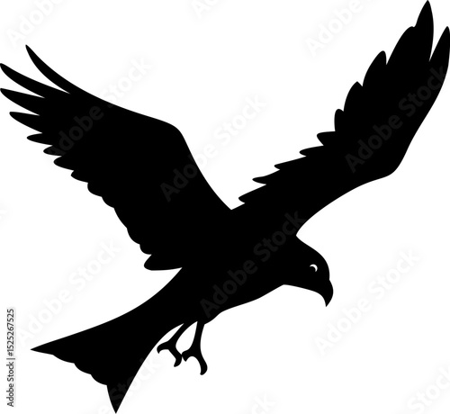 Red Kite Bird Silhouette in Flight – Vector Illustration of a Soaring Raptor