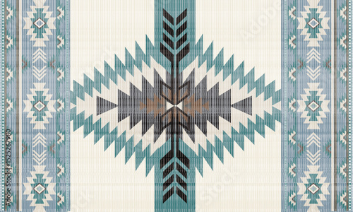 Navajo tribal Green vector seamless pattern. Native American ornament. Ethnic South Western decor style. Boho geometric ornament. pattern. Mexican blanket, rug. Woven carpet illustration	

