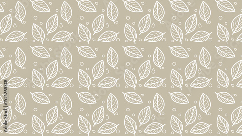 seamless leaves line art patterns in pale white crown color. Simple and clean leaves vector art.