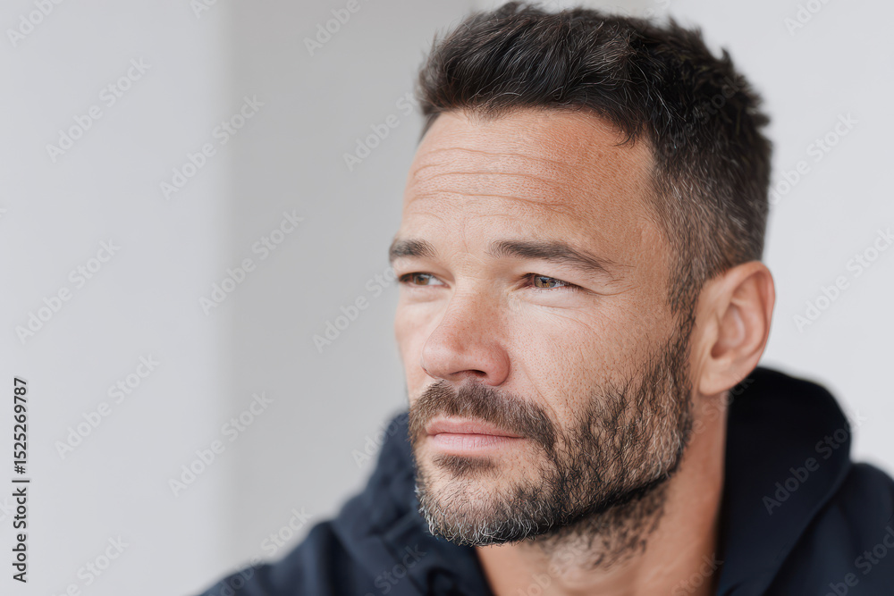 Fototapeta premium paramedic with serious expression looking to right on clean ultrabright background