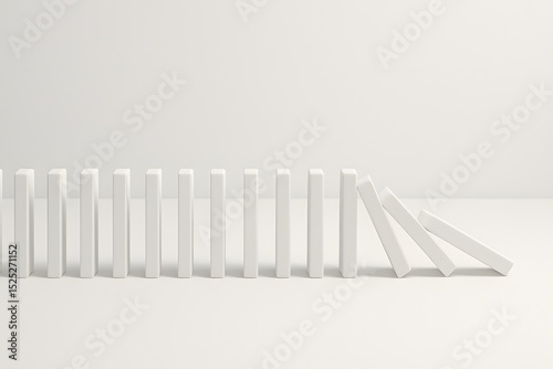 Simple White Dominoes Falling in a Minimalist Studio Setting