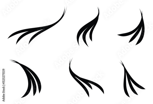 Silhouette Leaves elements Set. Wiggle, wobble, squiggly lines. Decorative vector Illustration.