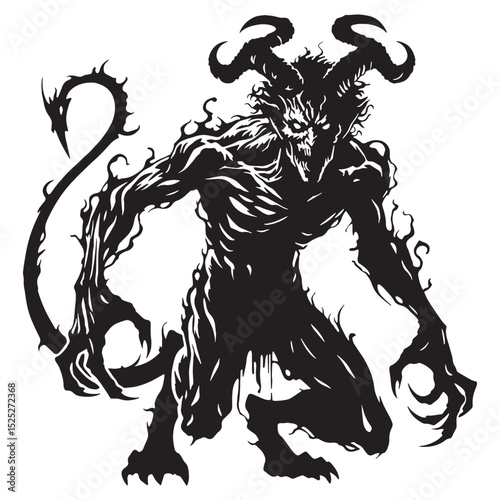 Fearsome Demon horned stalker silhouette - demon silhouette - demon vector - silhouette of demon - hellish creature graphic
