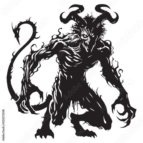 Powerful Demon primal figure outline vector - demon silhouette - demon vector - silhouette of demon - legendary evil emblem
