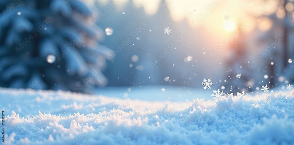 Naklejka premium Large snowflakes gently falling on a pristine, untouched landscape Perfect for winter, holiday, or nature themes A serene and peaceful winter scene , background, beautiful