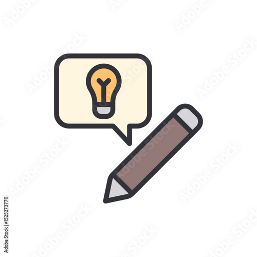 Creative Idea Generation With Pencil And Light Bulb Speech Bubble