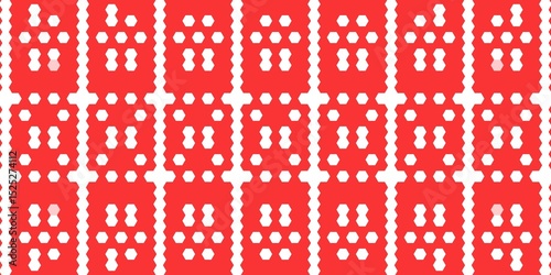 Contemporary pattern hexagon shaped white pixel clusters inside repeating rectangles and vertical lines, ideal for digital prints, packaging, and futuristic textile projects