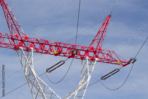 High voltage power lines close-up.