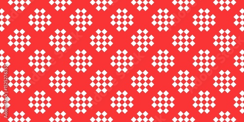 Seamless Diamond Cluster Pattern in White and Red. Pixelated aesthetic suitable for backgrounds, fabric prints, or retro inspired projects